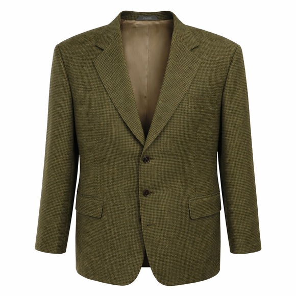 Haggar Clothing Co Olive Green Houndstooth Wool Blend Blazer 46 Classic Menswear